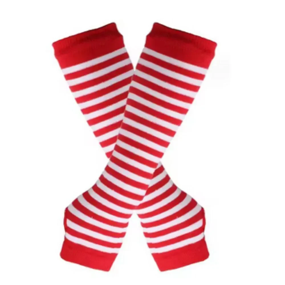 Gothic Punk Anime Candy Cane Festival Fingerless Gloves Red & White 11in